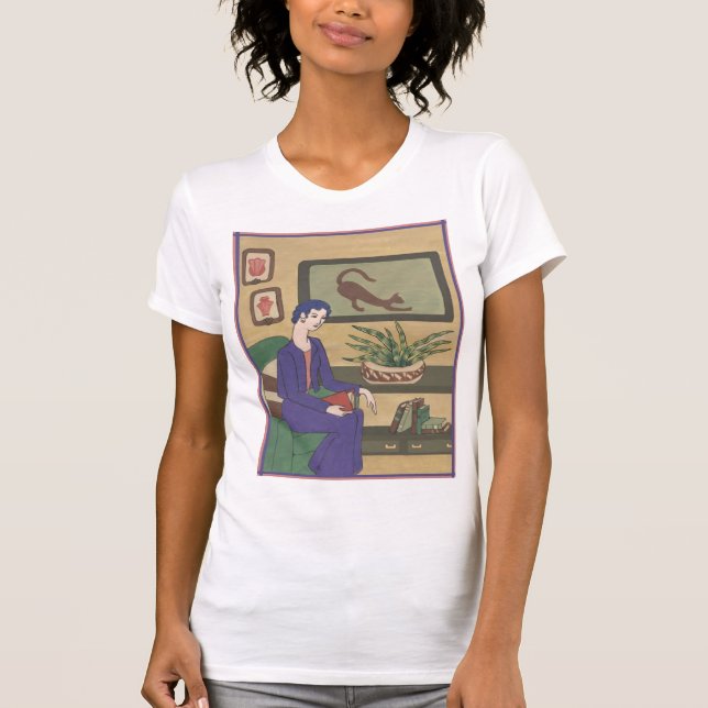 T-shirt Mlle Violet dans la bibliothèque (Devant)