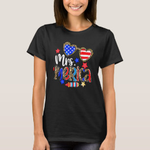 T-shirt Mme Merica Lunettes de soleil Léopard Drapeau Amér