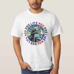 T-shirt Mod Dog Life - Pitbull Terrier sur scooter.