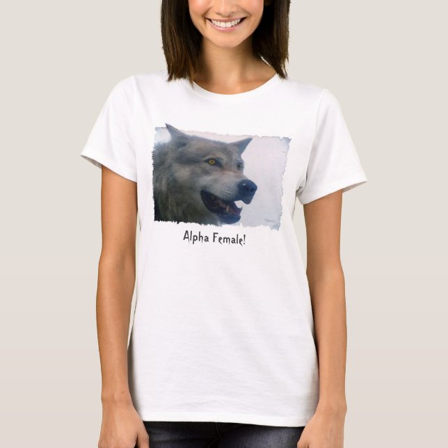 T-shirt Mode "ALPHA FEMALE" Fun Grey Wolf (Devant)