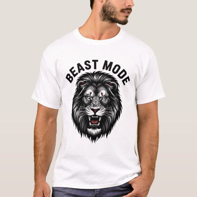 T-shirt Mode Bête Tête de Lion – Conception de Puissance A (Devant)