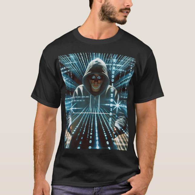 T-shirt # mode : chemise pour hommes noirs avec hacker pr (Devant)