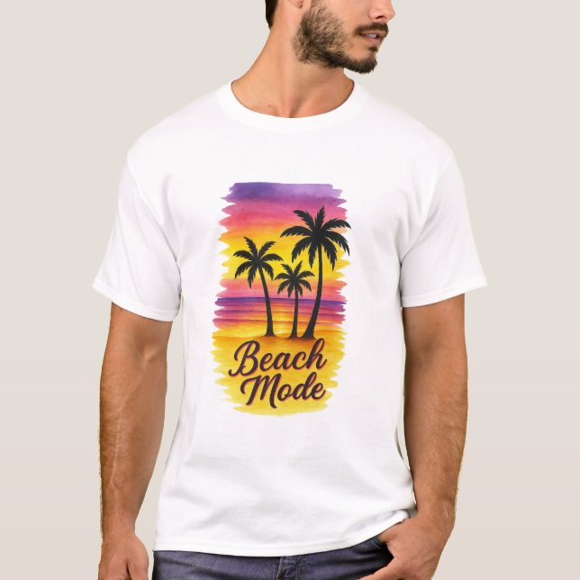 T-shirt Mode plage - Coucher de soleil tropical avec trois (Devant)