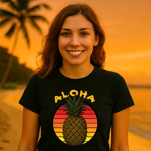 T-shirt Modèle de coucher de soleil rétro Aloha à l'ananas