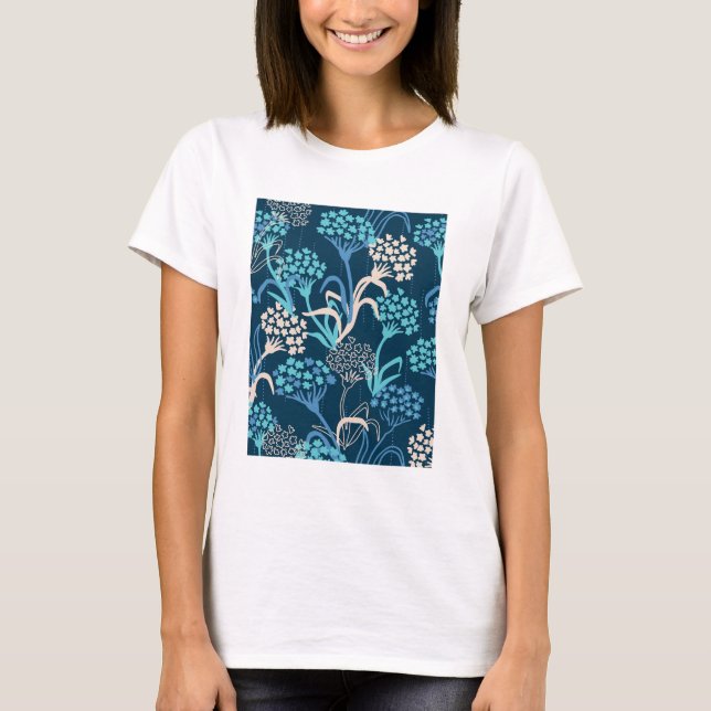 T-shirt Modèle Floral Hydrangea stylisé - Bleu élégant (Devant)