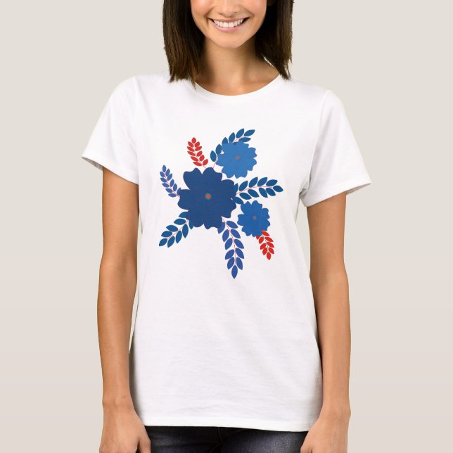 T-shirt Modèle vectoriel simple de fleurs bleues (Devant)