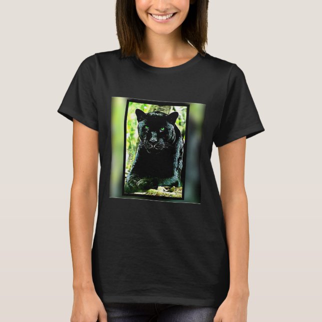 T-shirt Modèles Big Cat : Panthère noire teintée verte (Devant)