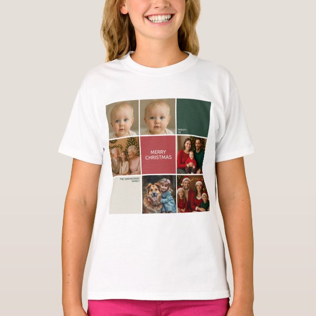 T-shirt Modern beige Sage RED collage Christmas family (Devant)