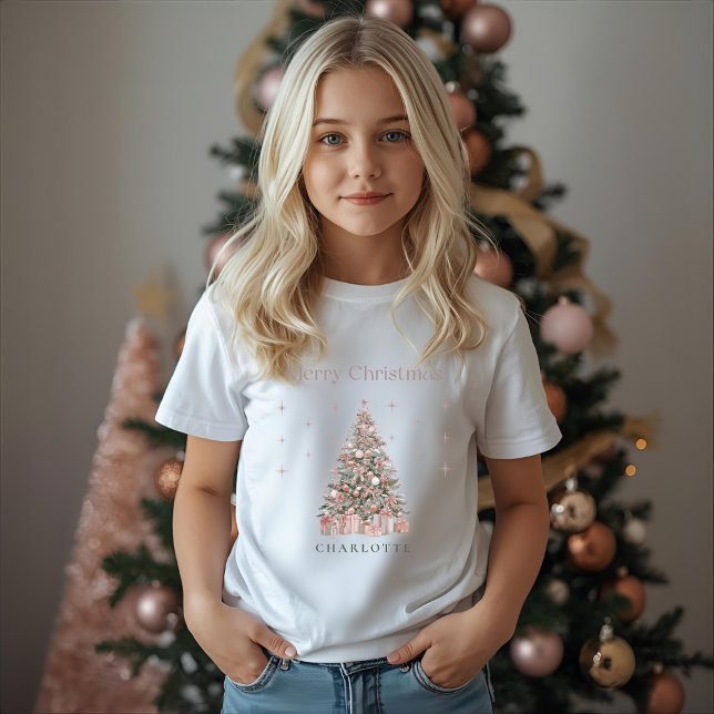 T-Shirt Modern Blush Christmas Tree – Personalized Kids  (Créateur téléchargé)