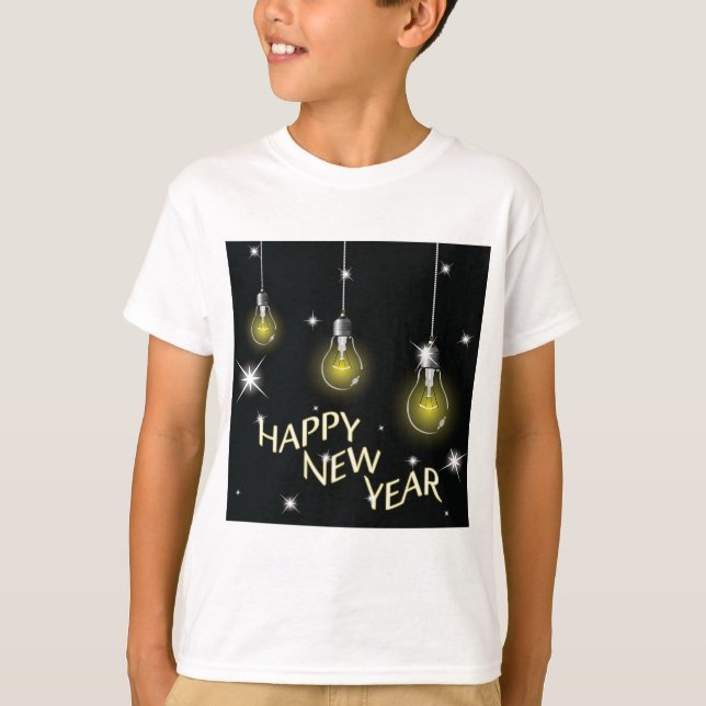 T-shirt Modern Glowing Light Bulbs Happy New Year (Devant)
