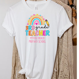 T-shirt Moderne 3e année Rainbow Teacher Nom de l'école