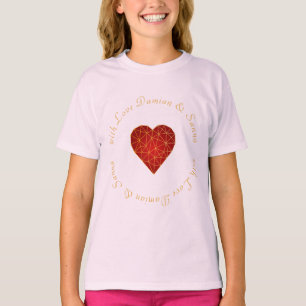 T-shirt Moderne et luxe géométrique or rouge coeur amour