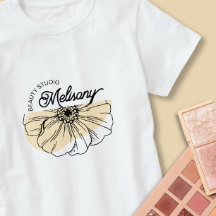T-shirt Moderne minimaliste Élégant Or Floral Line Art