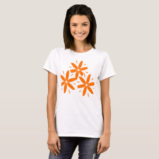 T-shirt Moderne Orange Géométrique Floral de Milieu de Siè
