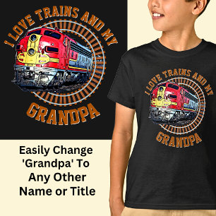 T-shirt Modifier le nom Texte J'aime Trains & Grand-père D