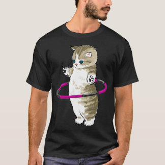 T-shirt Mofu Sand Cute Cat Dessin Jouer Avec Hula Hoop