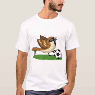 T-shirt Moineau de dessin animé mignon jouant au football