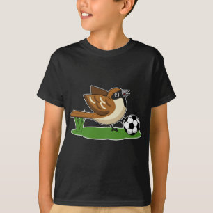 T-shirt Moineau de dessin animé mignon jouant au football