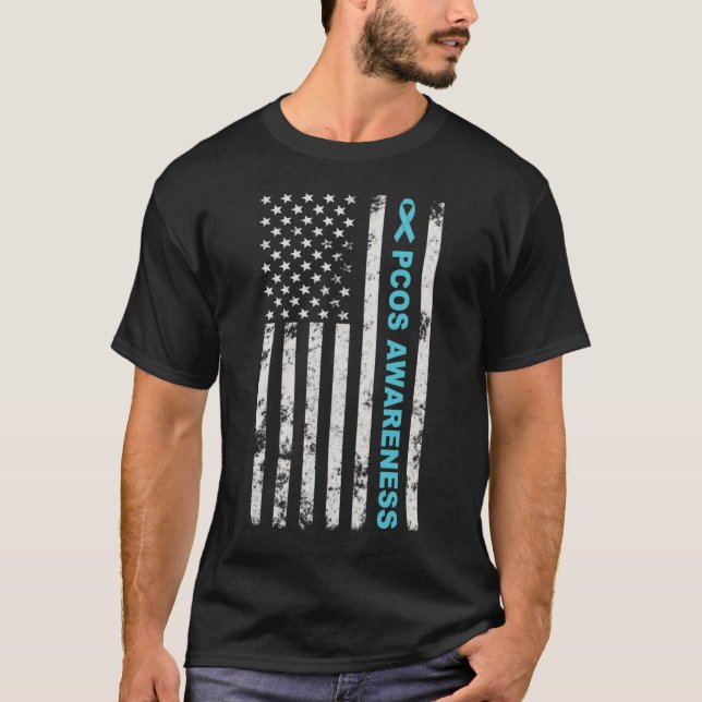 T-shirt Mois De Sensibilisation Pcos Turquoise Ruban Améri (Devant)