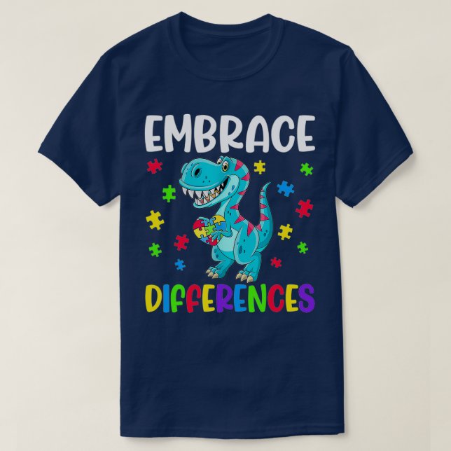 T-shirt Mois Sensibilisation sur l'autisme De Pièce Dinosa (Design devant)