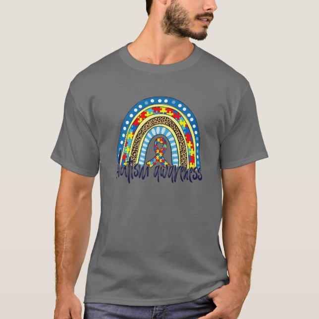 T-shirt Mois sensibilisation sur l'autisme Leopard Arc-en- (Devant)