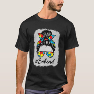 T-shirt Mois sensibilisation sur l'autisme Messy Bun Girl