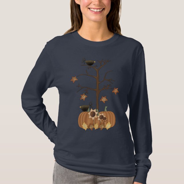 T-shirt Moisson Automne Citrouille Crow Feuilles (Devant)