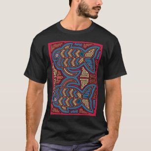T-shirt Mola de Panama avec motif de poisson bleu