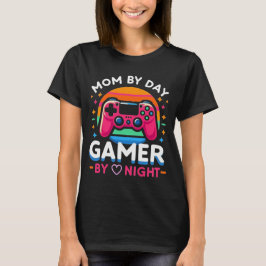 T-shirt Mom By Day, Gamer By Night: Retro Sunset Pink