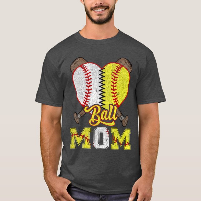 T-shirt Mom of Both Ball Mom Half Softball Half Baseball v (Devant)