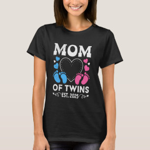T-shirt MOM OF TWINS 2025 Étendre Twin Mother Baby Luck