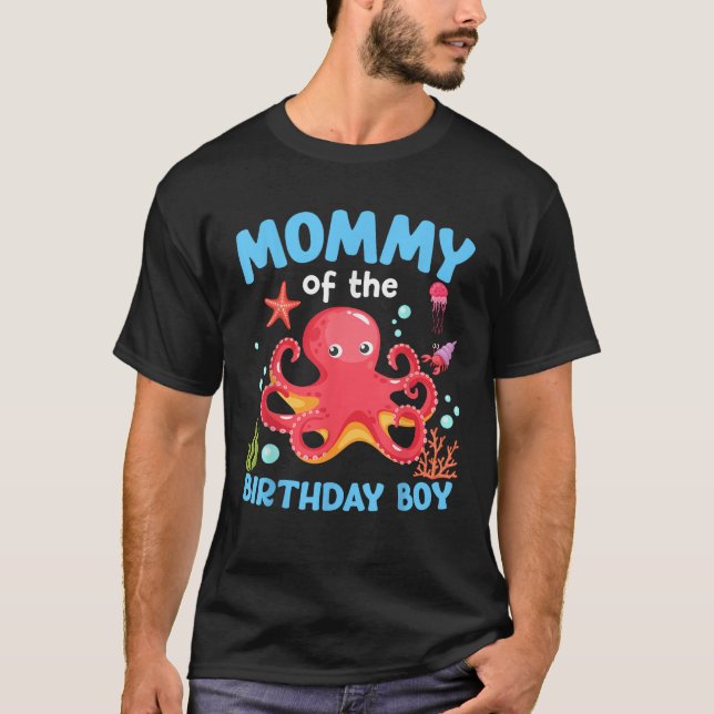 T-shirt Momie De L'Anniversaire Garçon Mer Octopus Océan A (Devant)
