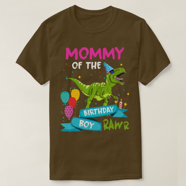 T-shirt Momie de l'anniversaire garçon TRex RAWR Dinosaure (Design devant)