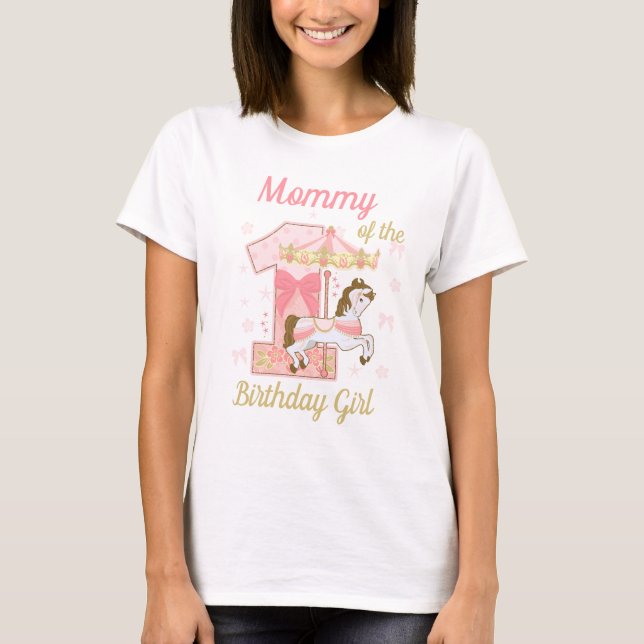 T-shirt Momie du premier carrousel de fille d'anniversaire (Devant)