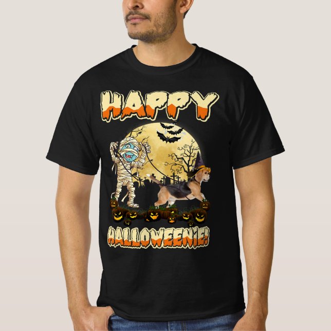 T-shirt momies chien beagle heureux halloween lune (Devant)