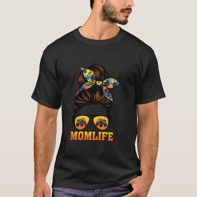 T-shirt Momlife Maman Monster Camion Amateurs Messy Bun L (Devant)