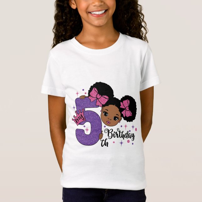 T-Shirt Mon 5e anniversaire Black Girl Parties scintillant (Devant)
