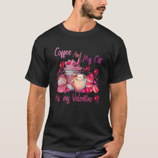T-shirt Mon café et mon chat sont mon valentin Cut Cat
