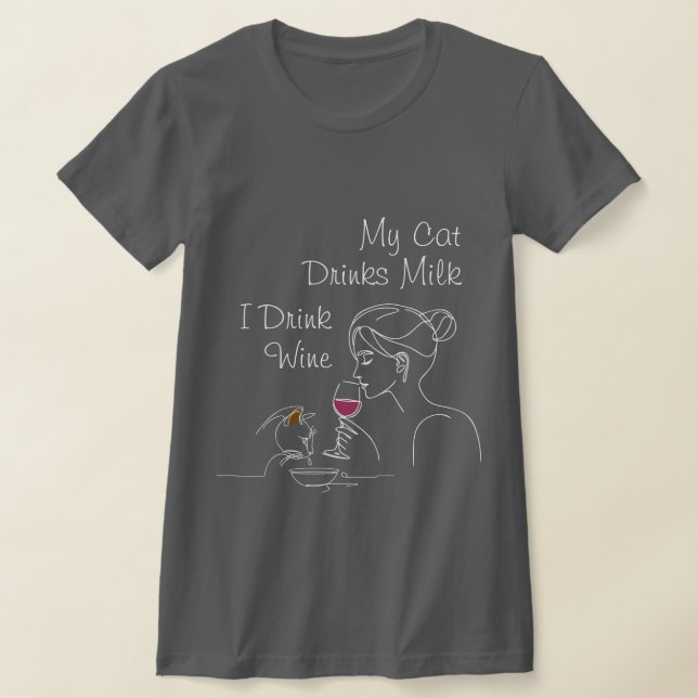 T-shirt Mon chat Boit Du Lait Je Bois Du Vin (Poser)