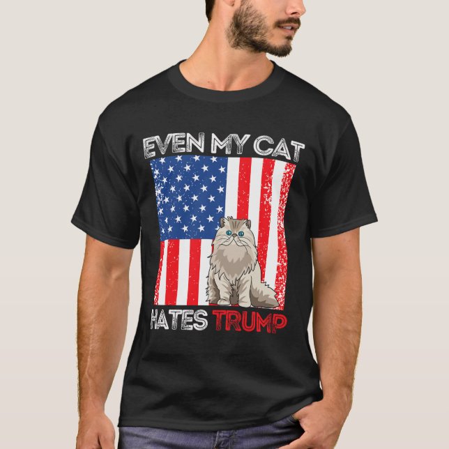 T-shirt Mon chat déteste Trump contre Trump American Flag  (Devant)