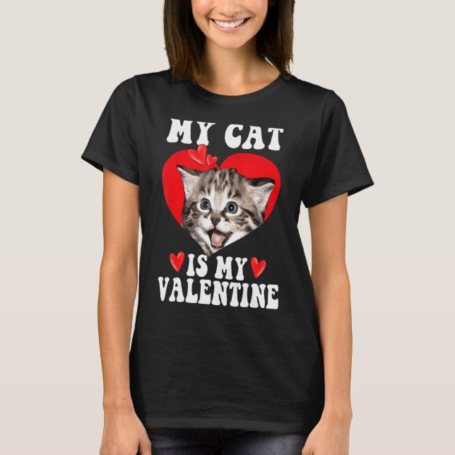 T-shirt Mon Chat Est Mon Valentin Chat Kitten Amateurs Fil (Devant)
