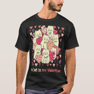 T-shirt Mon chat est mon Valentin Mignon chat jaune Cœurs