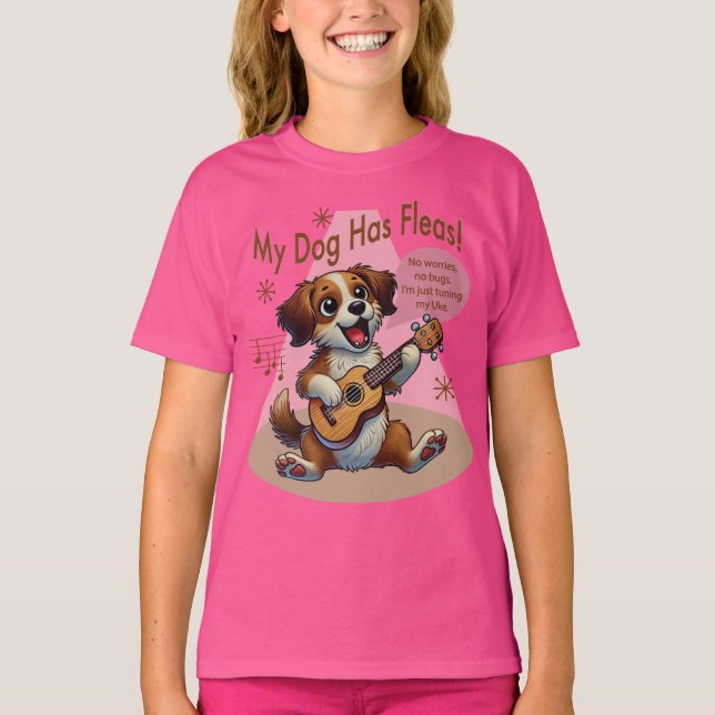 T-shirt Mon Chien A Fleas Ukulele Tuning Chanson (Devant)