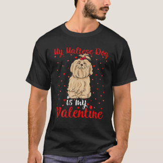 T-shirt Mon Chien Maltais Est Mon Coeur Valentin Aime Le M