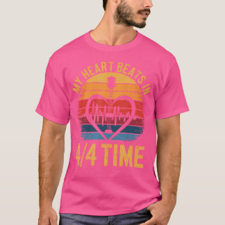 T-shirt Mon Coeur bat En 4 4 Temps Rétro Guitare Acoustiqu