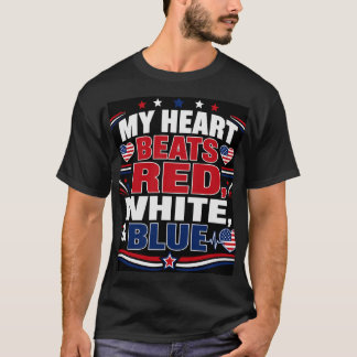 T-shirt Mon cœur bat rouge blanc & bleu