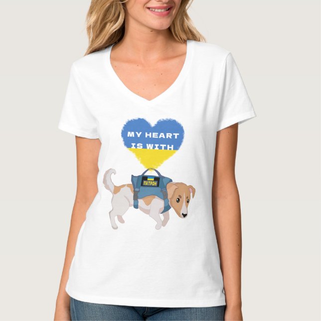 T-shirt Mon Coeur Est Avec L'Ukraine, Chien De La Fierté D (Devant)