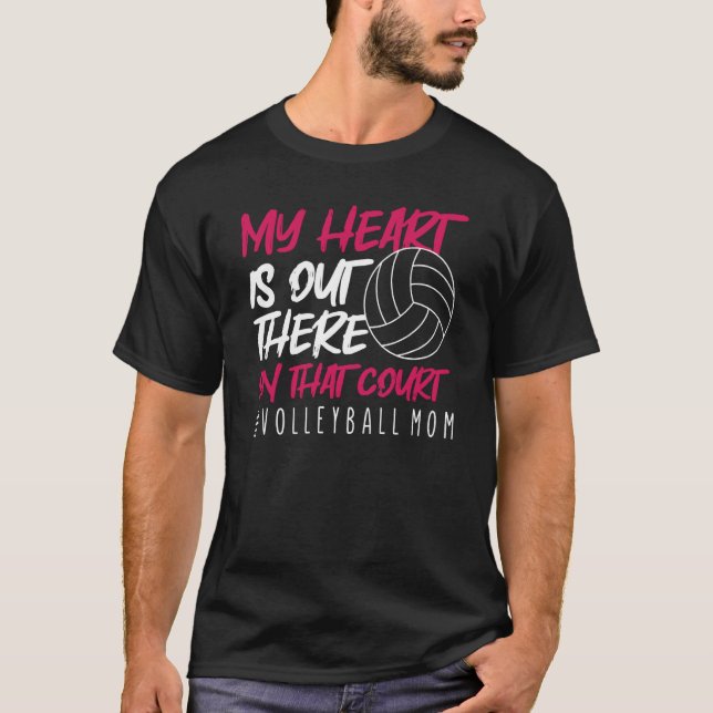 T-shirt Mon Coeur Est Là Sur Ce Court Volley-ball Maman (Devant)
