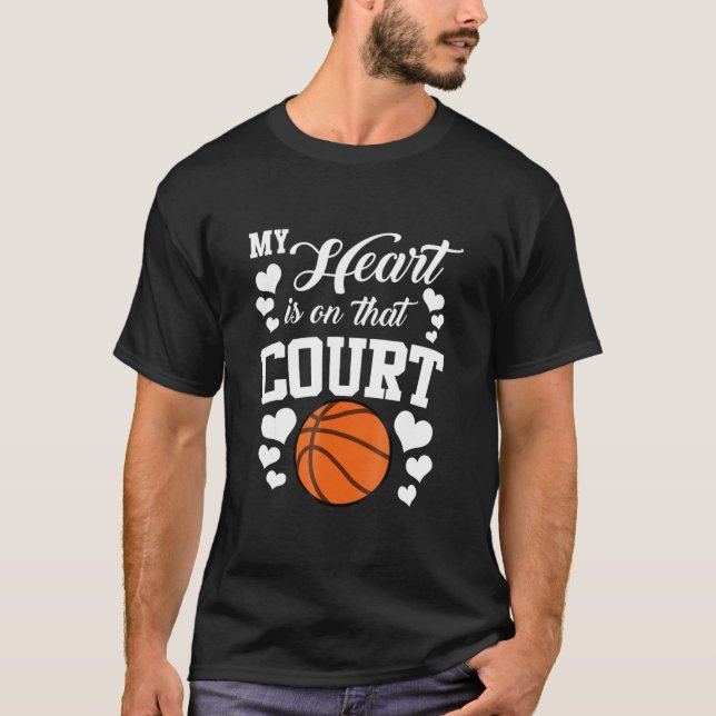 T-shirt Mon Coeur Est Sur Ce Court Basket-Ball Papa (Devant)