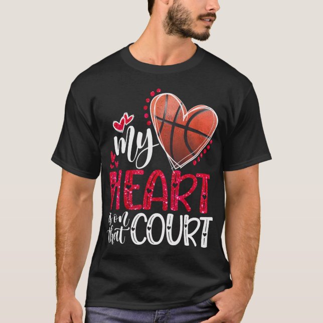T-shirt Mon Coeur Est Sur Ce Court Basket-Ball Valentine D (Devant)